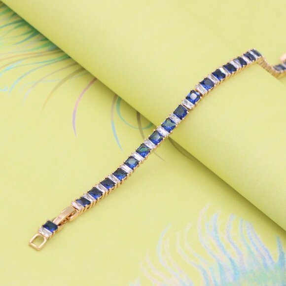 "Rose Gold Tennis Bracelet with Blue & White CZ, Elegant Sparkle Look, XPBL0741 - Picture 8 of 12